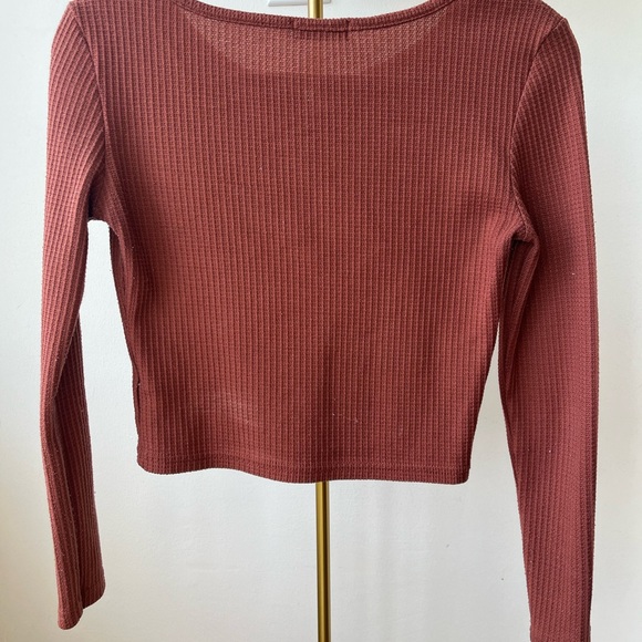 Women's Ribbed Henley Top - Rust - Picture 2 of 2